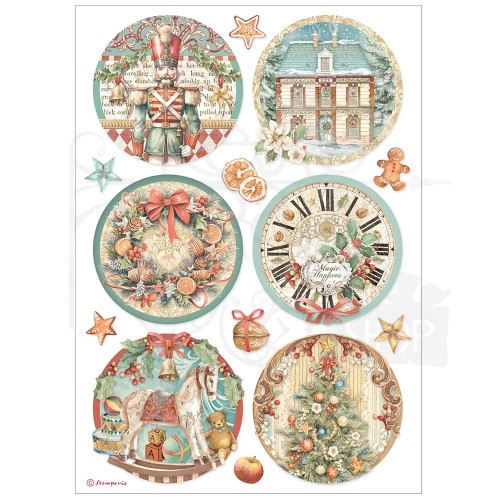 Papier ryżowy do decoupage A4 The Nutcracker 6 okrągłych dekorów DFSA4944 Stamperia