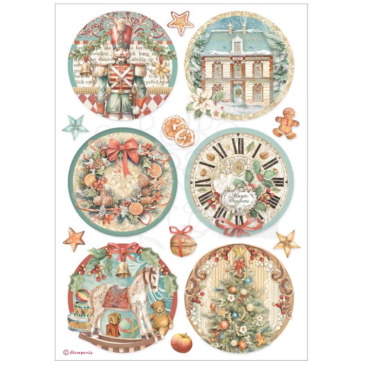 Papier ryżowy do decoupage A4 The Nutcracker 6 okrągłych dekorów DFSA4944 Stamperia