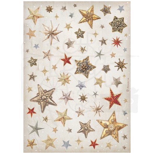 Papier ryżowy do decoupage A4 Gear Up For Christmas Gwiazdki DFSA4933 Stamperia