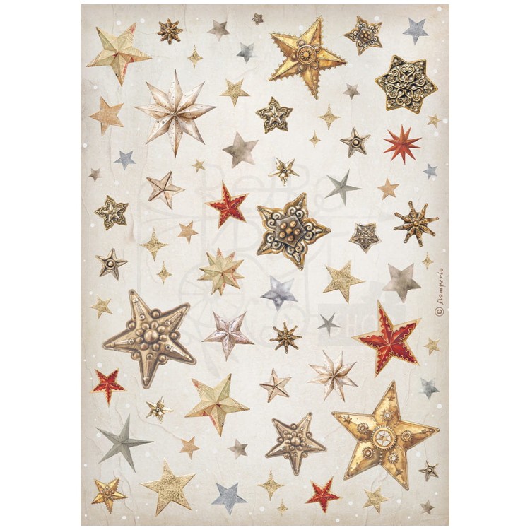 Papier ryżowy do decoupage A4 Gear Up For Christmas Gwiazdki DFSA4933 Stamperia