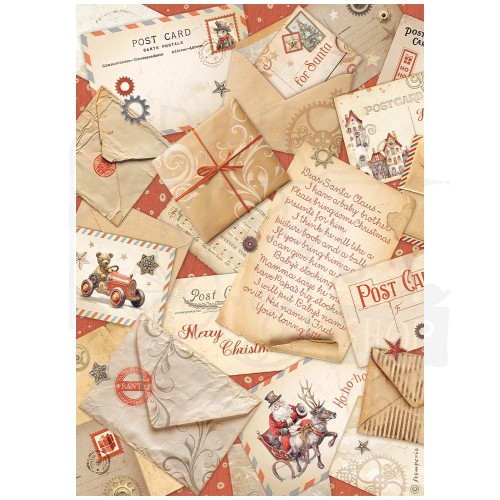 Papier ryżowy do decoupage A4 Gear Up For Christmas Listy i pocztówki DFSA4934 Stamperia