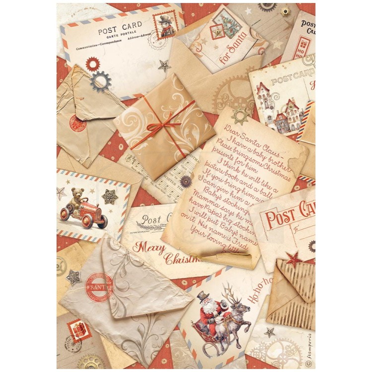 Papier ryżowy do decoupage A4 Gear Up For Christmas Listy i pocztówki DFSA4934 Stamperia