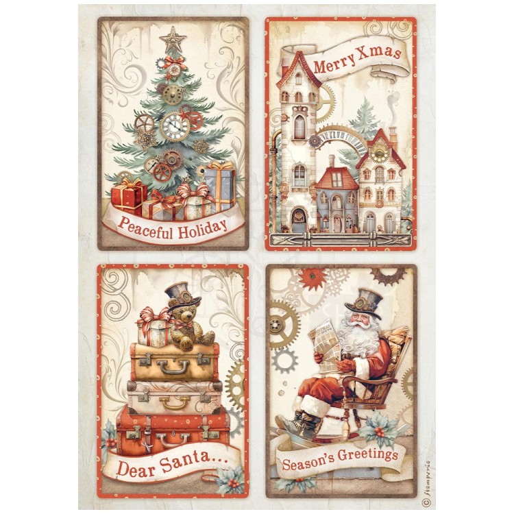 Papier ryżowy do decoupage A4 Gear Up For Christmas 4 karty DFSA4935 Stamperia