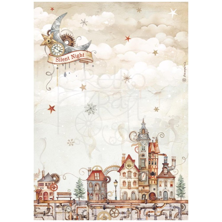 Papier ryżowy do decoupage A4 Gear Up For Christmas Silent Night Kamieniczki DFSA4936 Stamperia