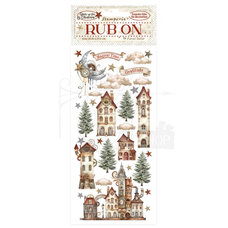 Rub-on transfer 10x21.6cm Gear Up For Christmas Kamieniczki DFLRB100 Stamperia