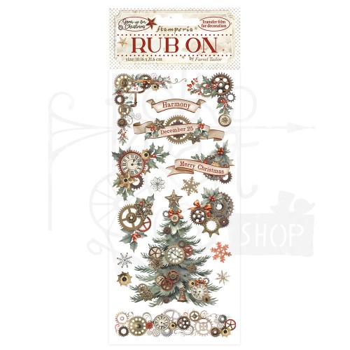 Rub-on transfer 10x21.6cm Gear Up For Christmas Choinka i zębatki DFLRB101 Stamperia