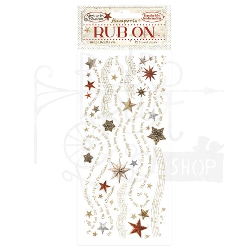 Rub-on transfer 10x21.6cm Gear Up For Christmas Gwiazdki nuty i napisy DFLRB110 Stamperia