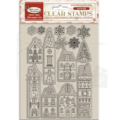 Stempel akrylowy 14x18cm Gear Up For Christmas Kamieniczki domki WTK196 Stamperia