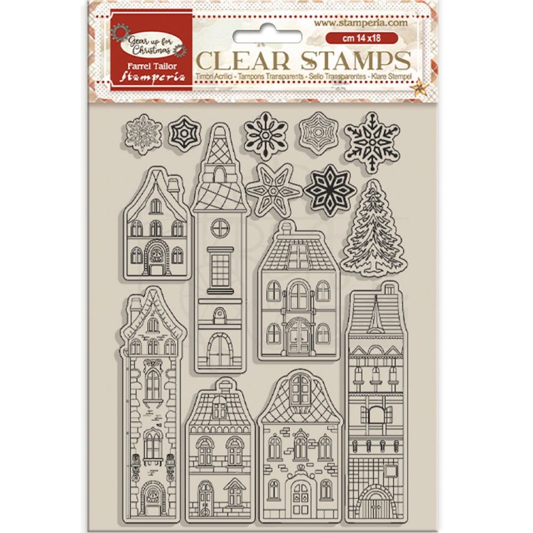 Stempel akrylowy 14x18cm Gear Up For Christmas Kamieniczki domki WTK196 Stamperia