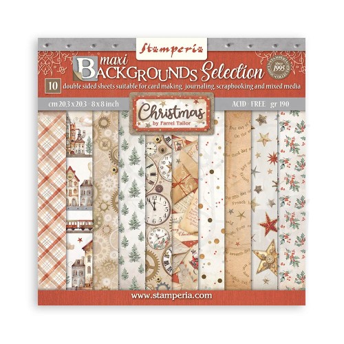 Zestaw papierów do scrapbookingu 20x20 Gear Up For Christmas Backgrounds Tła SBBS111 Stamperia