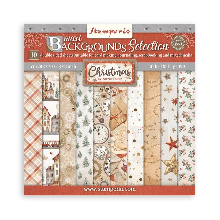 Zestaw papierów do scrapbookingu 20x20 Gear Up For Christmas Backgrounds Tła SBBS111 Stamperia