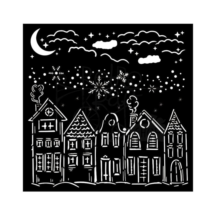 Szablon maska 18x18 Classic Christmas Domki KSTDQ110 Stamperia