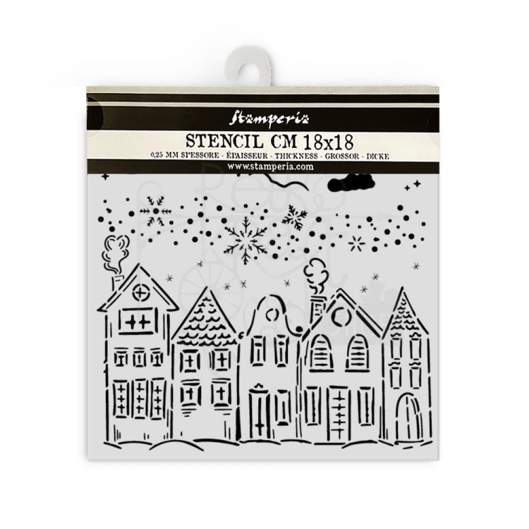 Szablon maska 18x18 Classic Christmas Domki KSTDQ110 Stamperia