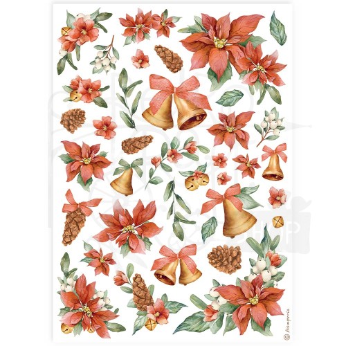 Papier ryżowy do decoupage A4 Classic Christmas Gwiazda i dzwonek DFSA4921 Stamperia