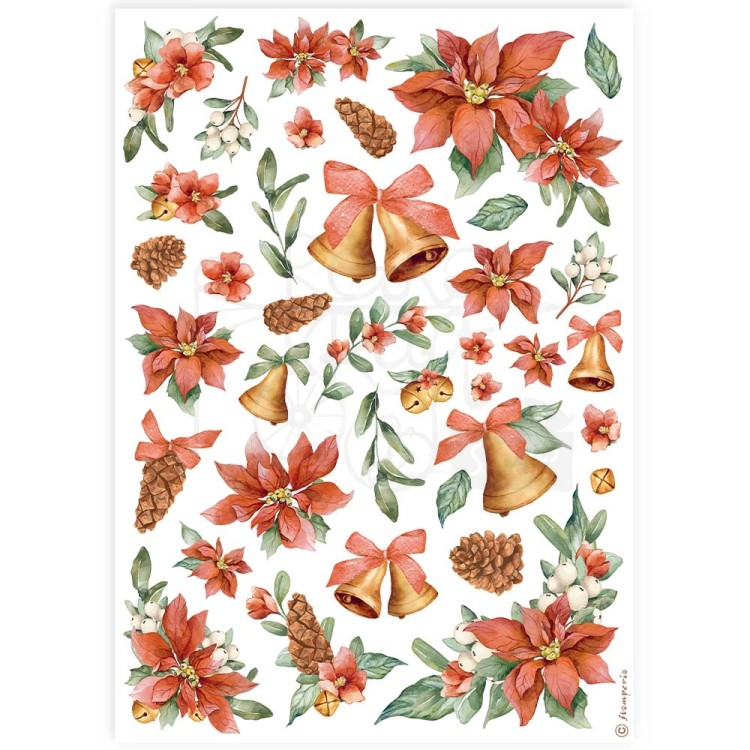 Papier ryżowy do decoupage A4 Classic Christmas Gwiazda i dzwonek DFSA4921 Stamperia