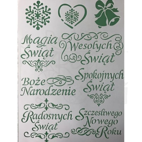 Szablon maska A4 Boże Narodzenie Napisy świąteczne po polsku KSG384 Stamperia