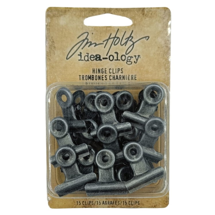 Ozdoby metalowe klipsy Idea-Ology Metal Hinge Clips Antique Nickel 2.5cm 15szt TH92692 Tim Holtz
