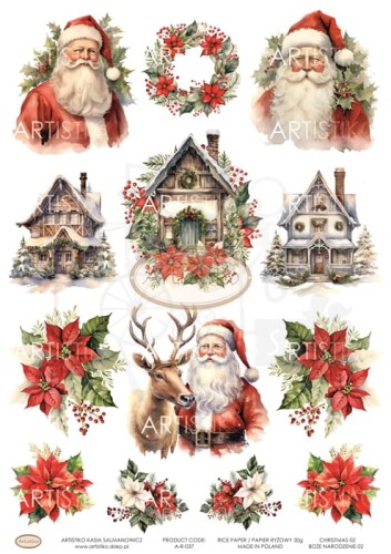 Papier ryżowy do decoupage A4 Boże Narodzenie 02 A-R-037 Artistiko