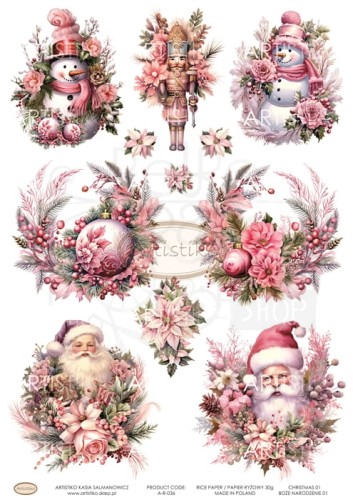 Papier ryżowy do decoupage A4 Boże Narodzenie 01 A-R-036 Artistiko