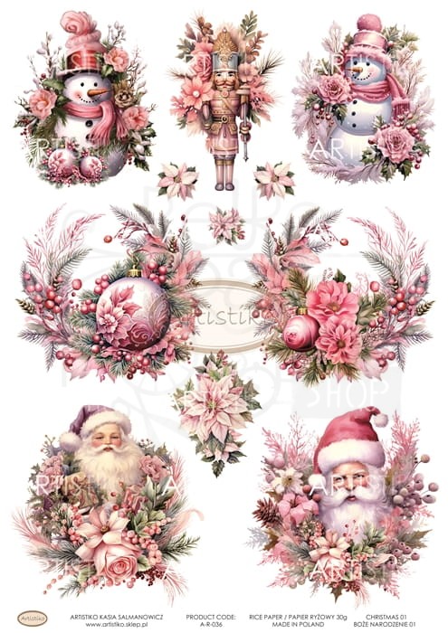 Papier ryżowy do decoupage A4 Boże Narodzenie 01 A-R-036 Artistiko