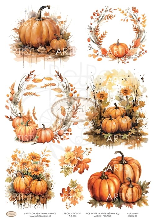 Papier ryżowy do decoupage A4 Jesień 01 A-R-033 Artistiko