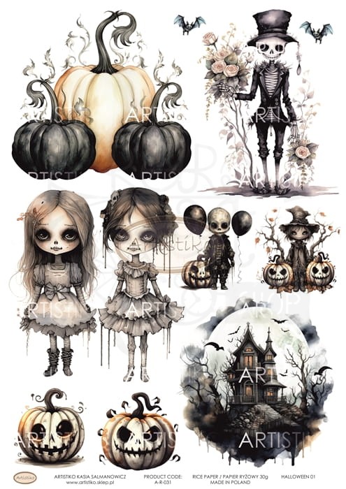 Papier ryżowy do decoupage A4 Halloween 01 A-R-031 Artistiko