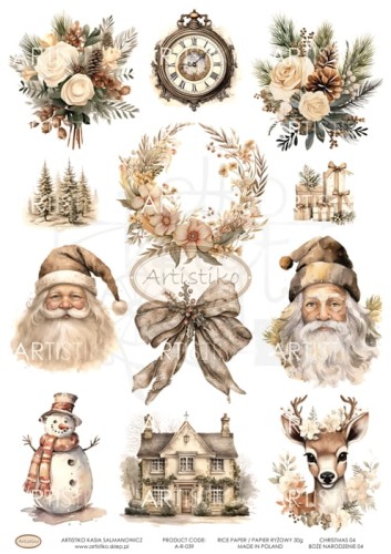 Papier ryżowy do decoupage A4 Boże Narodzenie 04 A-R-039 Artistiko