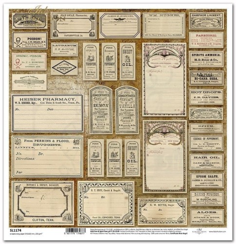 Papier do scrapbookingu 30x30 Herbarium 2 - Zielnik - etykiety SL1174 ITD Collection