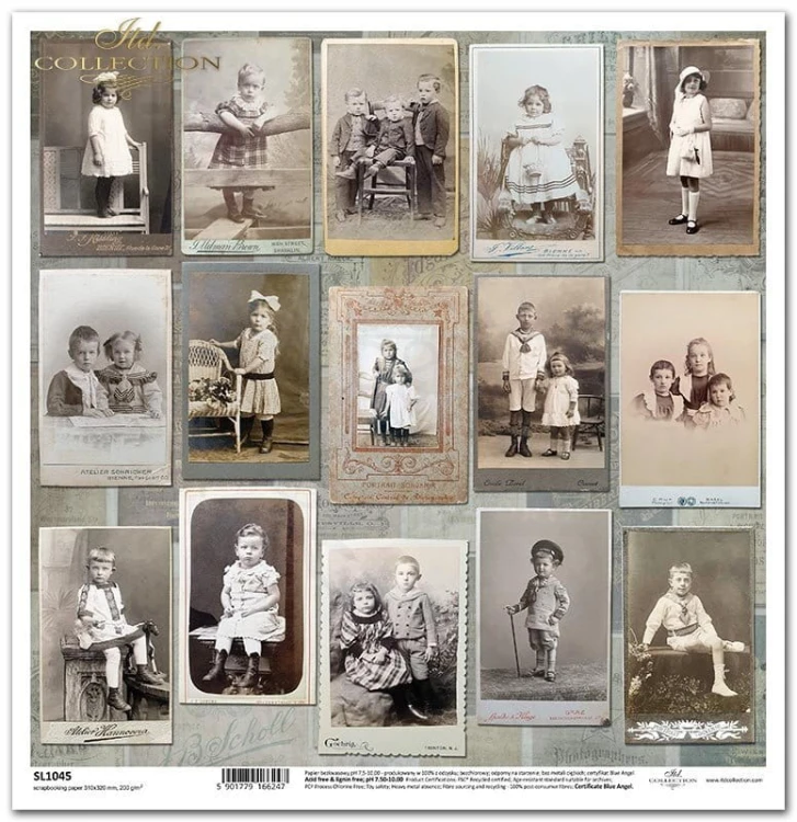 Papier do scrapbookingu 30x30 Ulotne Chwile - stare zdjęcia dzieci portrety rodzinne SL1045 ITD Collection