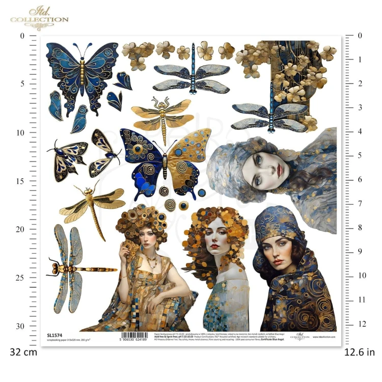 Papier do scrapbookingu 30x30 Inspired by Klimt kobiety ważki motyle SL1574 ITD Collection
