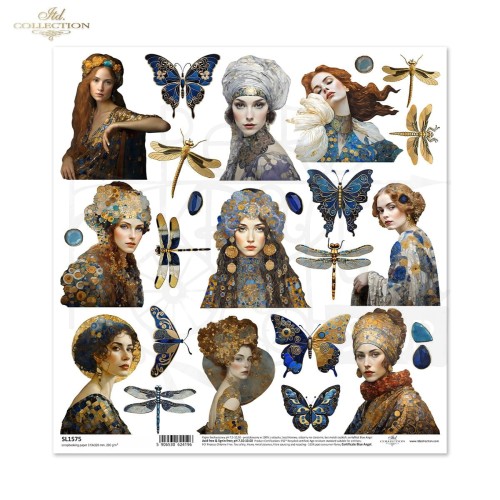 Papier do scrapbookingu 30x30 Inspired by Klimt kobiety ważki motyle SL1575 ITD Collection
