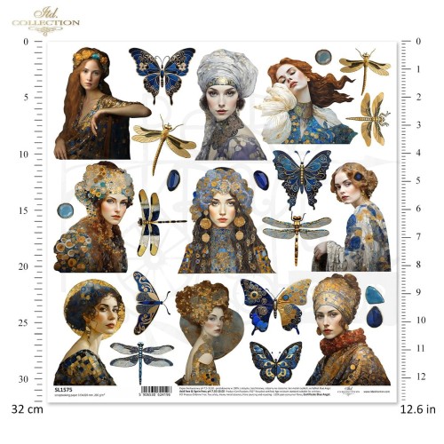 Papier do scrapbookingu 30x30 Inspired by Klimt kobiety ważki motyle SL1575 ITD Collection
