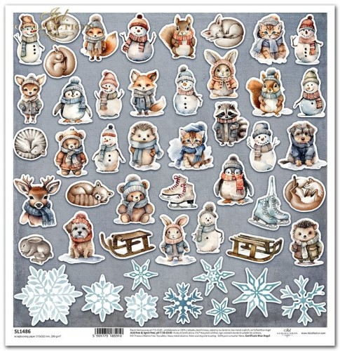 Papier do scrapbookingu 30x30 Zwierzęta zimowe SL1486 ITD Collection