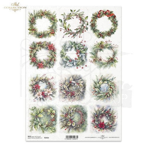 Papier ryżowy do decoupage A4 Zimowe wianki R2454 ITD Collection
