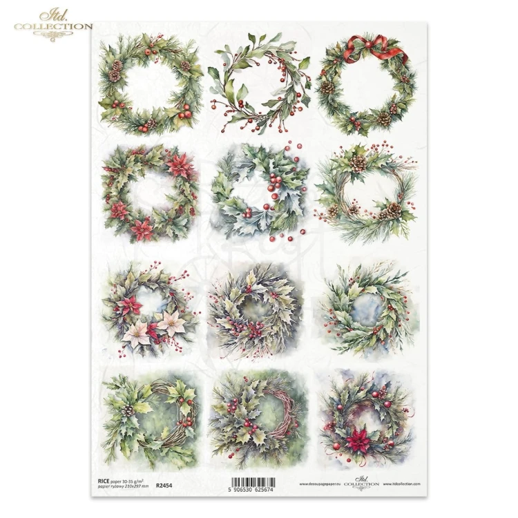 Papier ryżowy do decoupage A4 Zimowe wianki R2454 ITD Collection