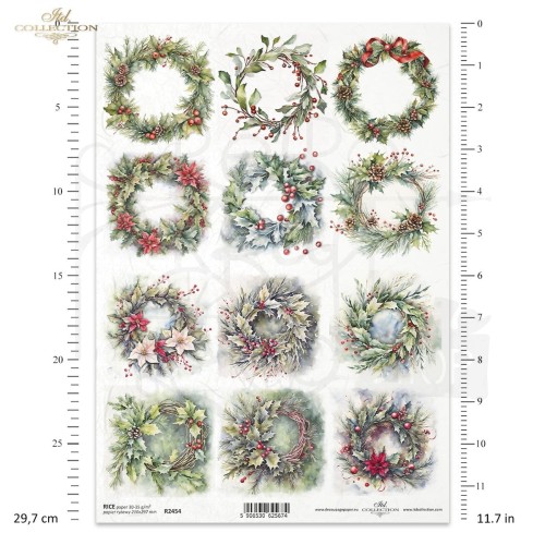 Papier ryżowy do decoupage A4 Zimowe wianki R2454 ITD Collection