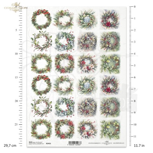 Papier ryżowy do decoupage A4 Zimowe wianki R2453 ITD Collection