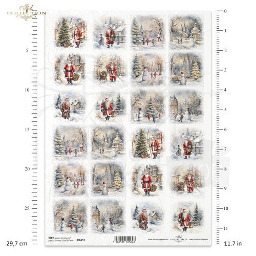 Papier ryżowy do decoupage A4 Zimowe widoczki Święty Mikołaj dzieci bałwany R2451 ITD Collection