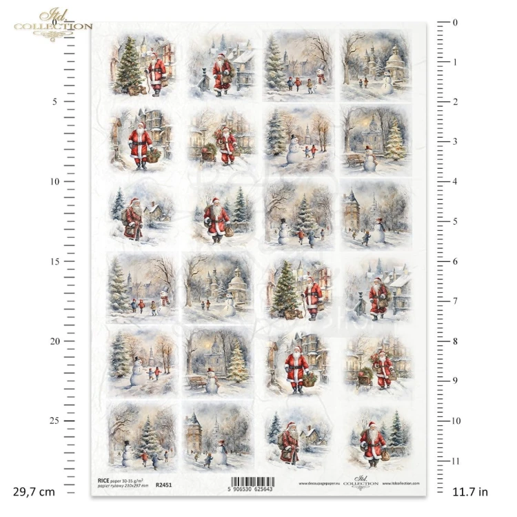 Papier ryżowy do decoupage A4 Zimowe widoczki Święty Mikołaj dzieci bałwany R2451 ITD Collection