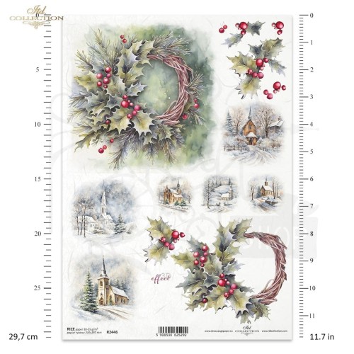 Papier ryżowy do decoupage A4 Zimowe wianki R2446 ITD Collection