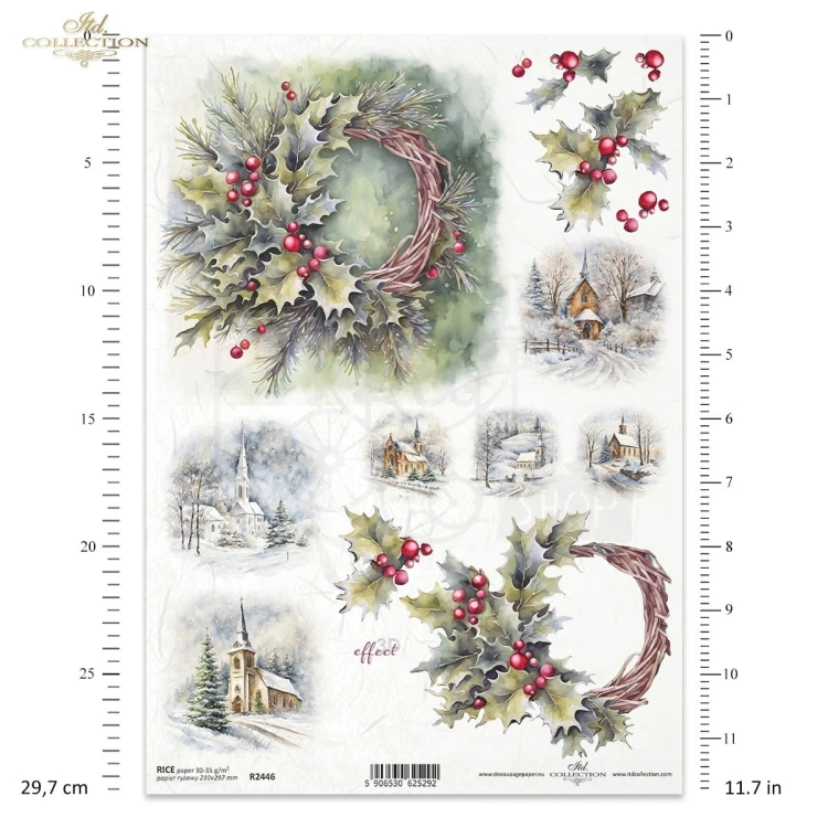 Papier ryżowy do decoupage A4 Zimowe wianki R2446 ITD Collection