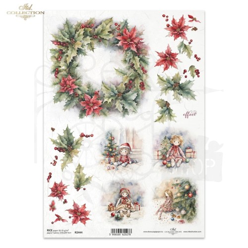Papier ryżowy do decoupage A4 Zimowe wianki R2444 ITD Collection