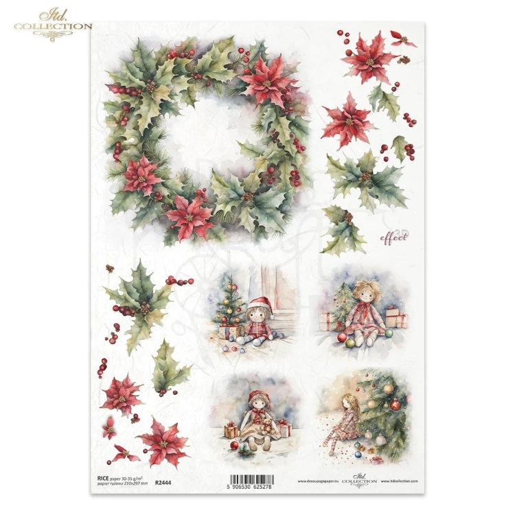 Papier ryżowy do decoupage A4 Zimowe wianki R2444 ITD Collection