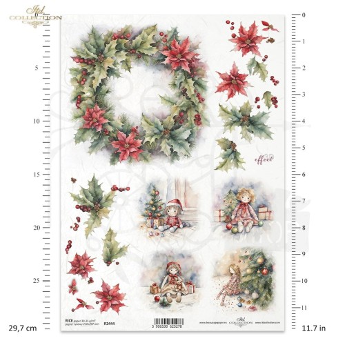 Papier ryżowy do decoupage A4 Zimowe wianki R2444 ITD Collection