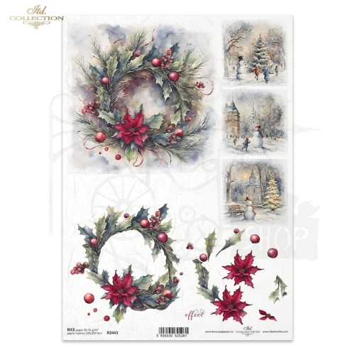 Papier ryżowy do decoupage A4 Zimowe wianki R2443 ITD Collection