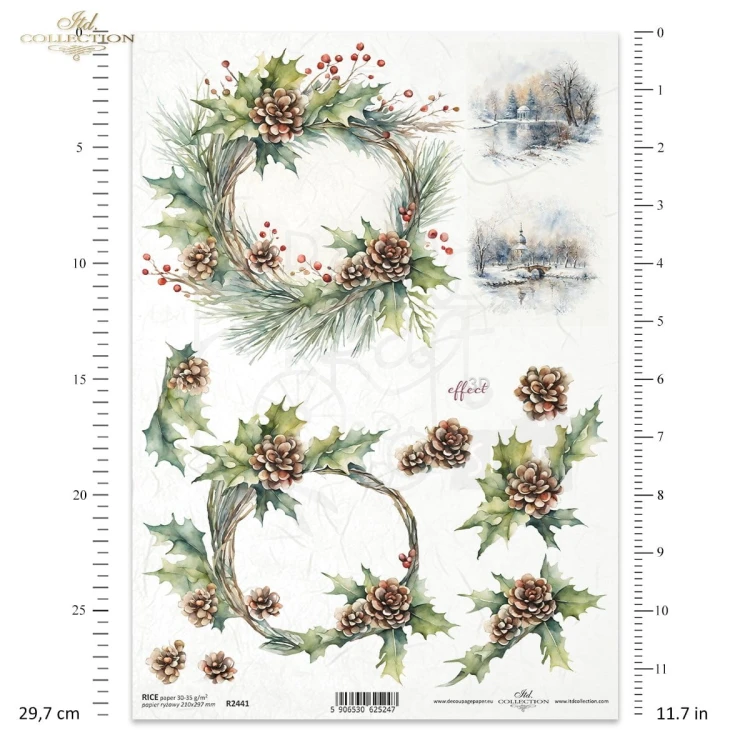 Papier ryżowy do decoupage A4 Zimowe wianki R2441 ITD Collection