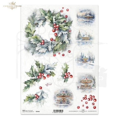 Papier ryżowy do decoupage A4 Zimowe wianki R2440 ITD Collection