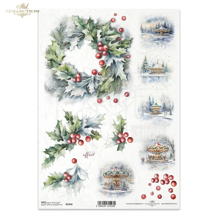 Papier ryżowy do decoupage A4 Zimowe wianki R2440 ITD Collection