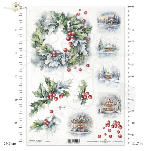 Papier ryżowy do decoupage A4 Zimowe wianki R2440 ITD Collection