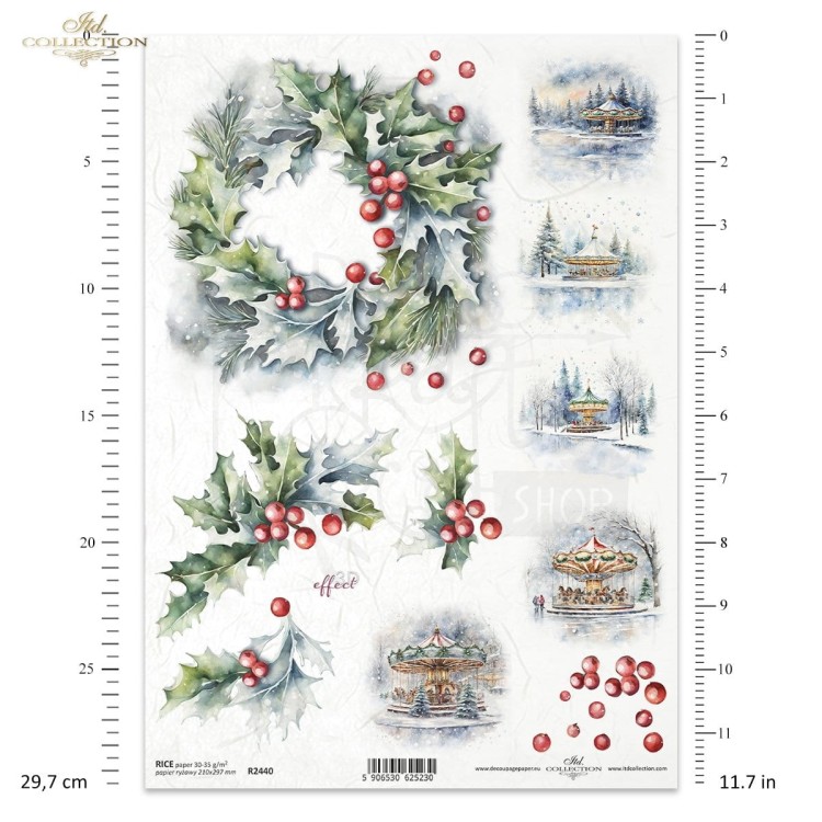 Papier ryżowy do decoupage A4 Zimowe wianki R2440 ITD Collection